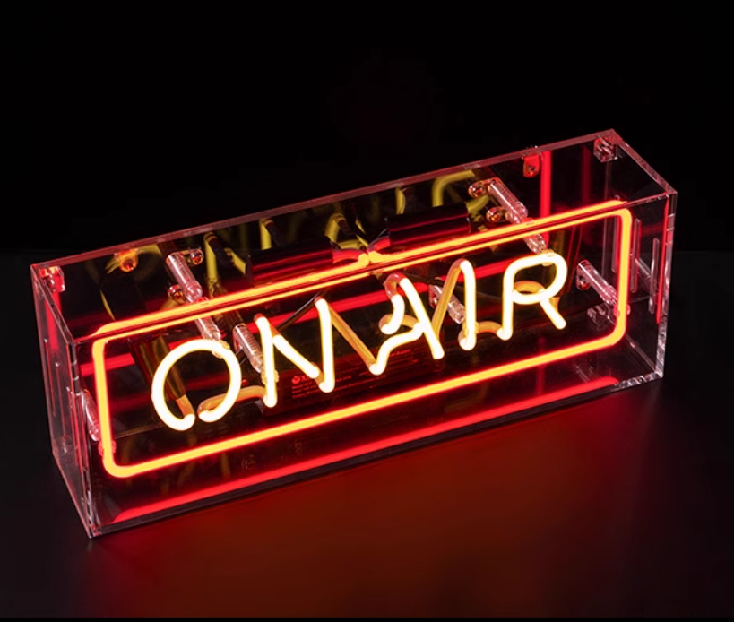 Custom Small neon light glass in acrylic box that says on air