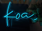 Custom Neon Sign made for koa the label - Australian fashion brand - in iconic light blue colour