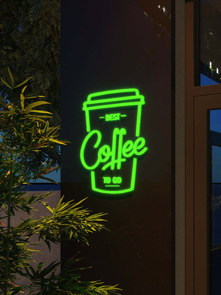 Personalised Coffee To Go Artwork LED Neon Sign for a take away cafe or restaurant or bar in multicolour option with Free delivery in Australia.