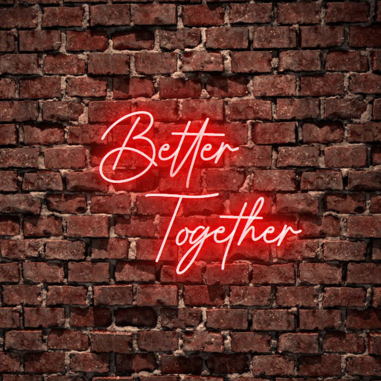 Better Together - The classic wedding sign, fully customised led neon sign in red colour. Premium LED neon tubing used with 7mm thick acrylic clear backing, cut to shape. Perfect for a wall light for your room or business or as a wedding neon sign. Free delivery included within australia. Neonlightsigns create the best neon sign 2021 online and cheap to create your personalised custom neon sign.