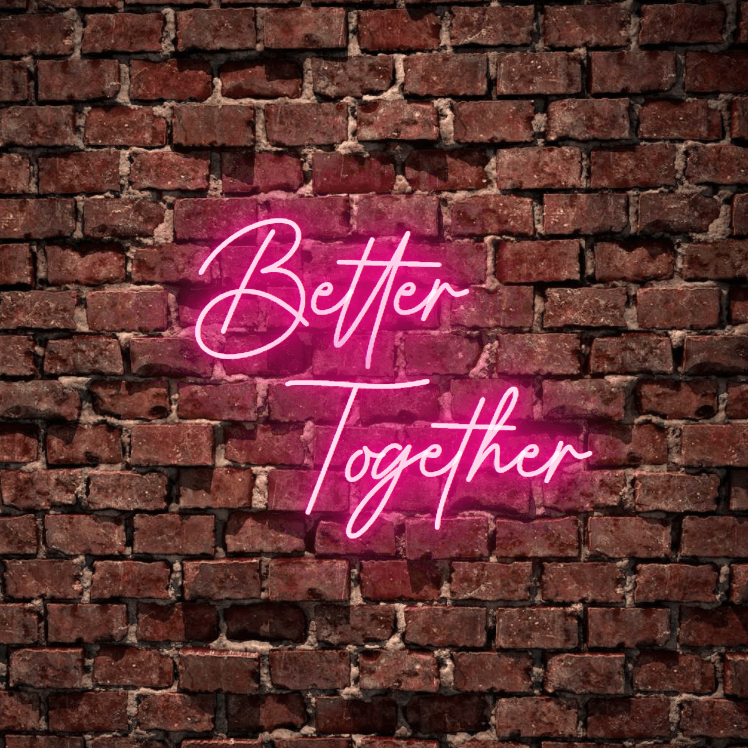 Better Together - The classic wedding sign, fully customised led neon sign in rose purple colour. Premium LED neon tubing used with 7mm thick acrylic clear backing, cut to shape. Perfect for a wall light for your room or business or as a wedding neon sign. Free delivery included within australia. Neonlightsigns create the best neon sign 2021 online and cheap to create your personalised custom neon sign.