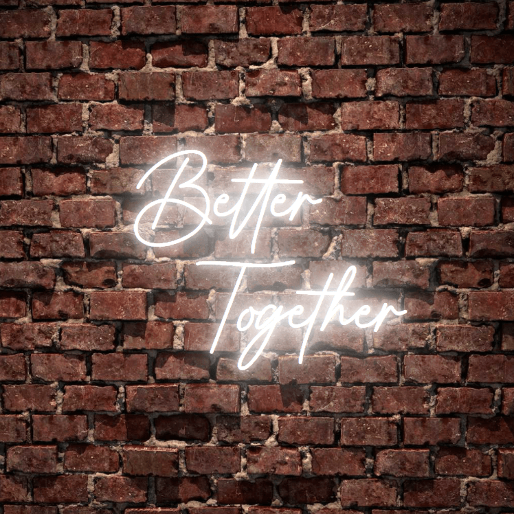 Better Together - The classic wedding sign, fully customised led neon sign in pure white colour. Premium LED neon tubing used with 7mm thick acrylic clear backing, cut to shape. Perfect for a wall light for your room or business or as a wedding neon sign. Free delivery included within australia. Neonlightsigns create the best neon sign 2021 online and cheap to create your personalised custom neon sign.