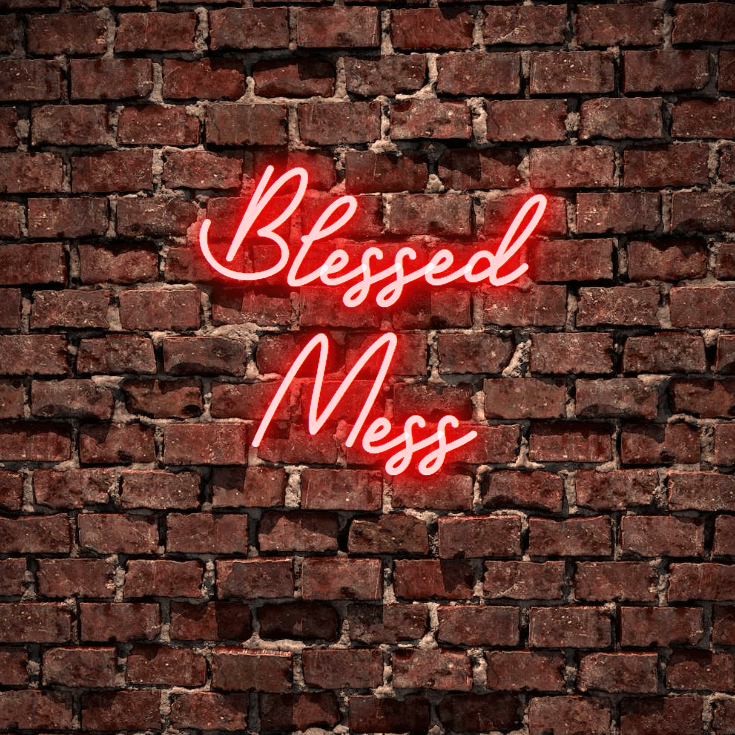 Blessed Mess- A beautiful, fully customised led neon sign in red colour. This is the sign for your room. Premium LED neon tubing used with 7mm thick acrylic clear backing, cut to shape. Perfect for a wall light for your room or business or as a wedding neon sign. Free delivery included within australia. Neonlightsigns create the best neon sign 2021 online and cheap to create your personalised custom neon sign.