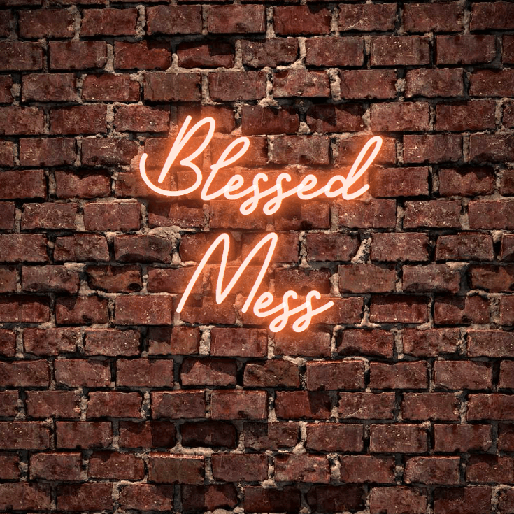 Blessed Mess- A beautiful, fully customised led neon sign in orange colour. This is the sign for your room. Premium LED neon tubing used with 7mm thick acrylic clear backing, cut to shape. Perfect for a wall light for your room or business or as a wedding neon sign. Free delivery included within australia. Neonlightsigns create the best neon sign 2021 online and cheap to create your personalised custom neon sign.