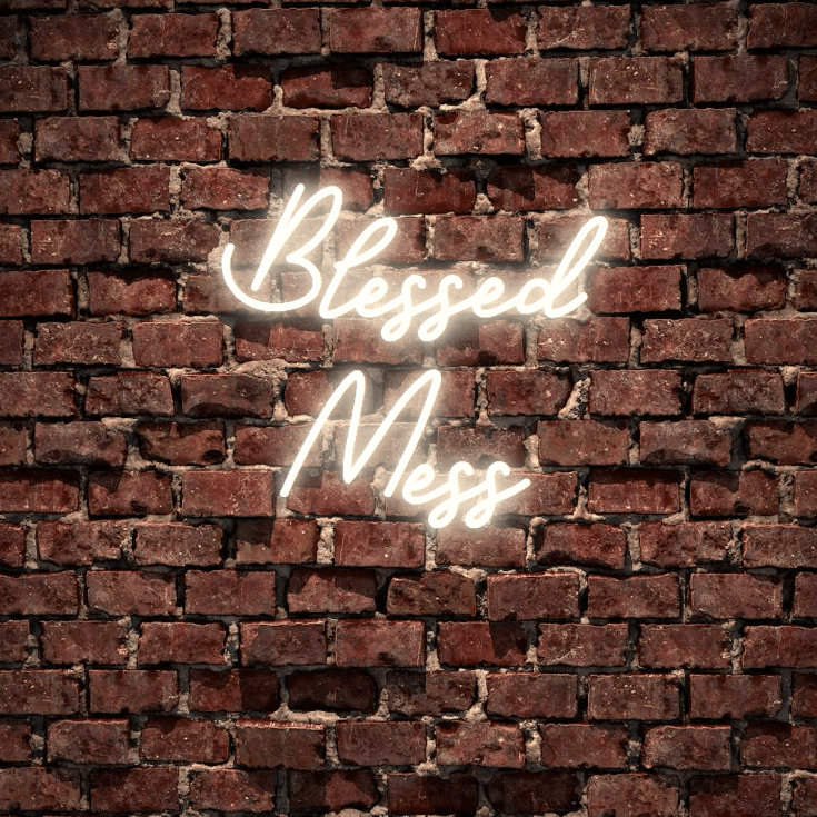 Blessed Mess- A beautiful, fully customised led neon sign in warm white. This is the sign for your room. Premium LED neon tubing used with 7mm thick acrylic clear backing, cut to shape. Perfect for a wall light for your room or business or as a wedding neon sign. Free delivery included within australia. Neonlightsigns create the best neon sign 2021 online and cheap to create your personalised custom neon sign.