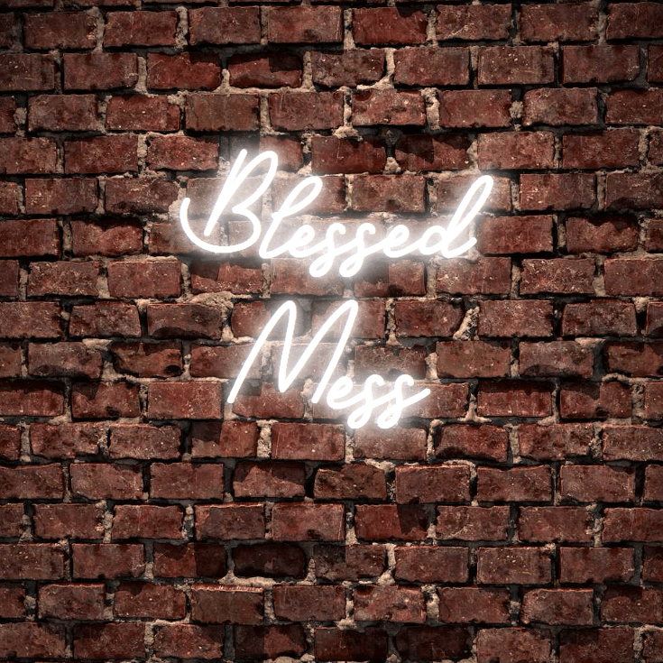 Blessed Mess- A beautiful, fully customised led neon sign in pure white colour. This is the sign for your room. Premium LED neon tubing used with 7mm thick acrylic clear backing, cut to shape. Perfect for a wall light for your room or business or as a wedding neon sign. Free delivery included within australia. Neonlightsigns create the best neon sign 2021 online and cheap to create your personalised custom neon sign.