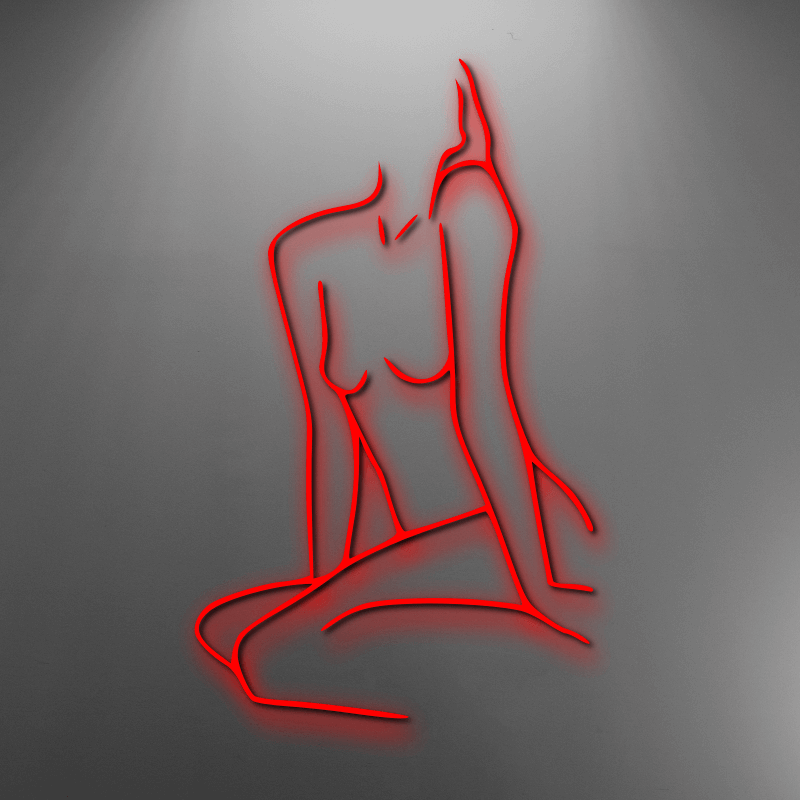 Line drawing femme body custom neon sign. Available white, warm white, light pink, red, baby blue, electric blue, apple green, bright orange, deep red and rose purple. Create a neon sign for bedroom or living room. Premium LED neon tubing with 7mm acrylic clear backing, cut to shape. Perfect wall light for your room or business or as a wedding neon light. Free delivery in Australia. Neonlightsigns create the best neon sign 2021 online & cheap to create your personalised custom neon.